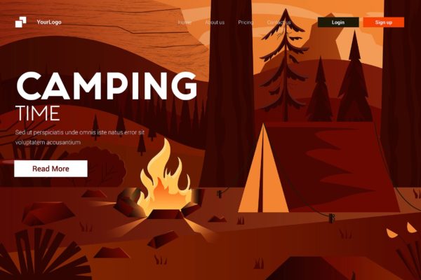 露营场景扁平设计风格矢量插画设计精选素材 Flat Modern design Illustration of Camping