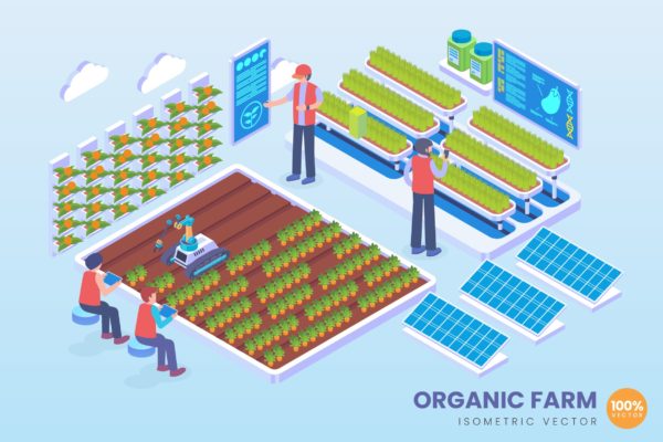 有机农场技术等距矢量概念插画精选素材 Isometric Organic Farm Technology Vector Concept