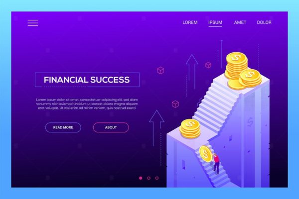 金融投资主题网站Banner插画设计模板精选素材 Financial success – isometric web banner