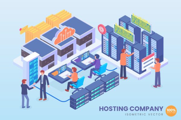 服务器托管公司等距矢量概念插画精选素材 Isometric Hosting Company Vector Concept