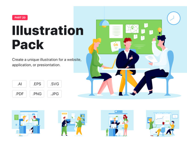 蚂蚁素材下午茶：10个商务办公主题矢量场景插画集