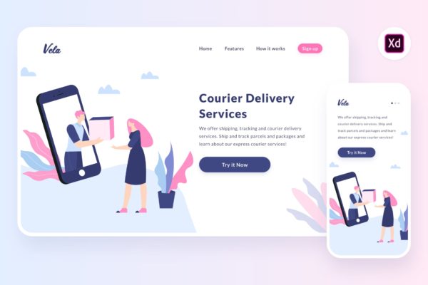 商品配送交付主题Web&APP设计矢量插画设计精选[XD&SVG] Delivering product illustration (Adobe XD, SVG)