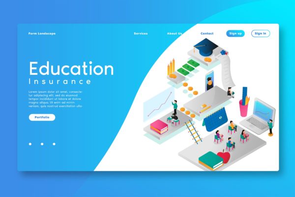 在线教育业务场景网站设计矢量插画设计精选 Education Online – Web Header & Vector Template GR