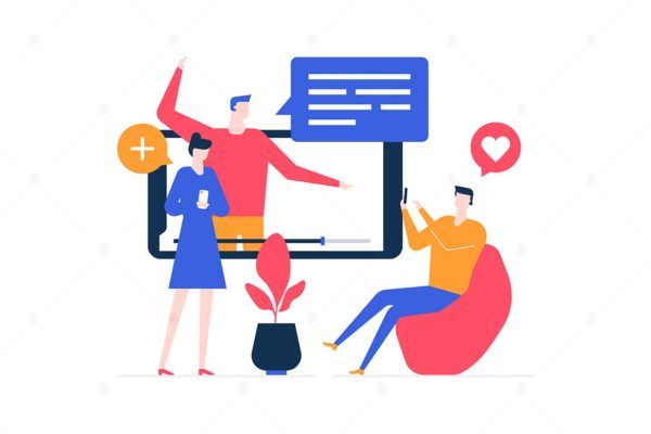 视频博客主题扁平设计风格矢量插画设计精选 Video blogger – flat design style illustration