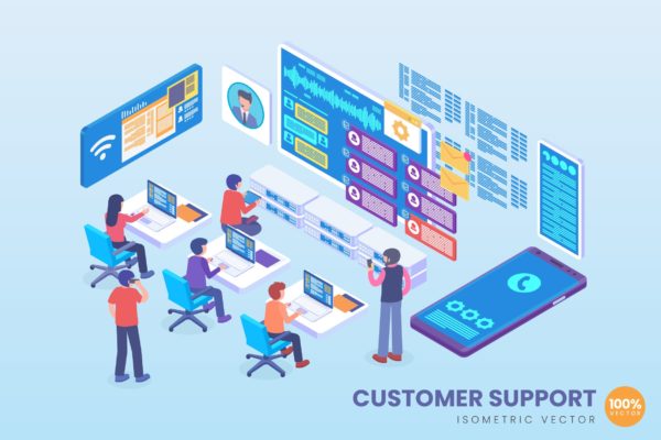 客户支持主题等距矢量概念插画精选素材 Isometric Customer Support Vector Concept