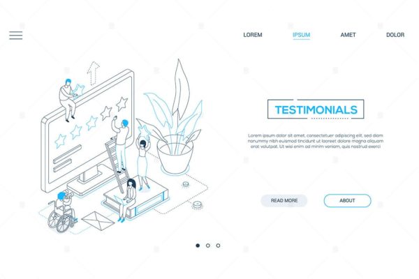点评评级主题线性网站设计等距矢量插画设计精选 Testimonials – line design isometric web banner