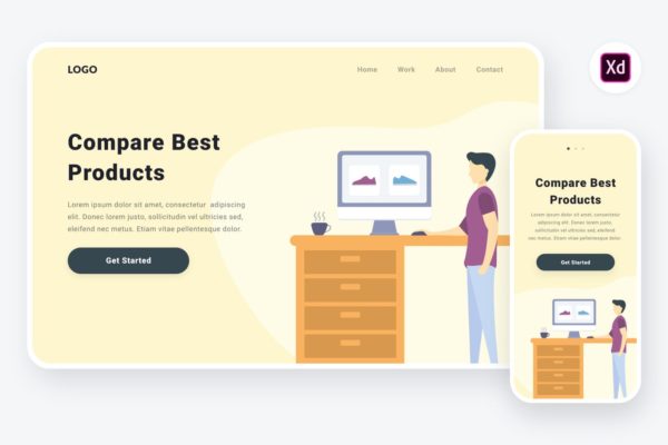 产品对比场景APP&Web设计矢量插画设计精选[XD&SVG] Comparing products illustration (Adobe XD & SVG)
