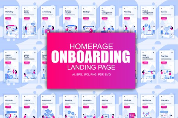 55+行业主题概念插画精选APP启动页引导页设计模板合集v1 BIG Collection Instagram Stories Onboarding Screen