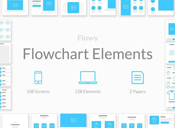 UI 设计线框图精选元素素材包 Flowchart elements（Web&手机端，for Photoshop & Sketch ）