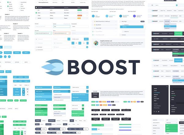 超级棒的一套网页设计套件 Boost UI Kit（设计元素&线框图精选）