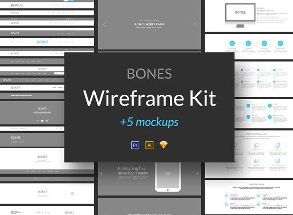 网页设计线框图精选素材包 Bones Wireframe Kit