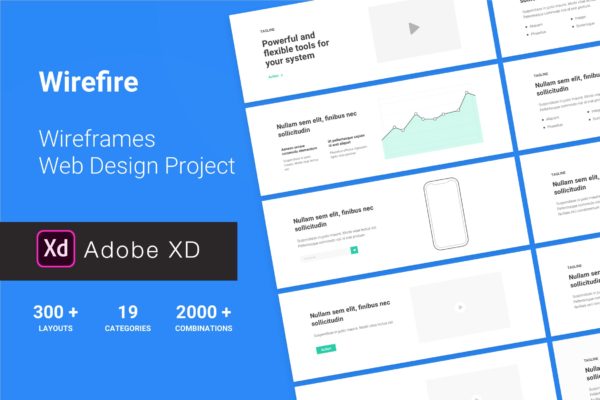网站网页设计项目必备的300+网站设计线框图精选素材[XD] Wireframe Web Design Project 300++ XD Version