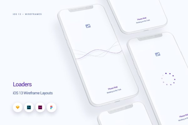 iOS13设计规范之加载状态UI界面设计线框图精选 Loaders – iOS 13 Wireframe Kit