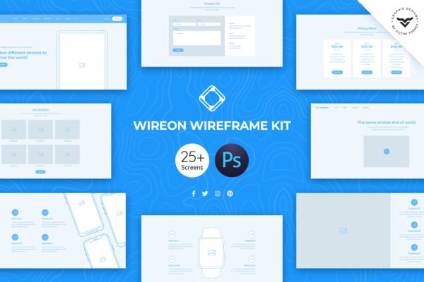 网站设计线框图精选设计套件模板 Wireon Web Wireframe Kit