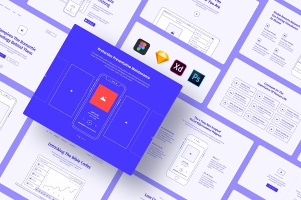 SKETCH&XD设计工具网站线框图精选 Method Wireframe Kit 2.3