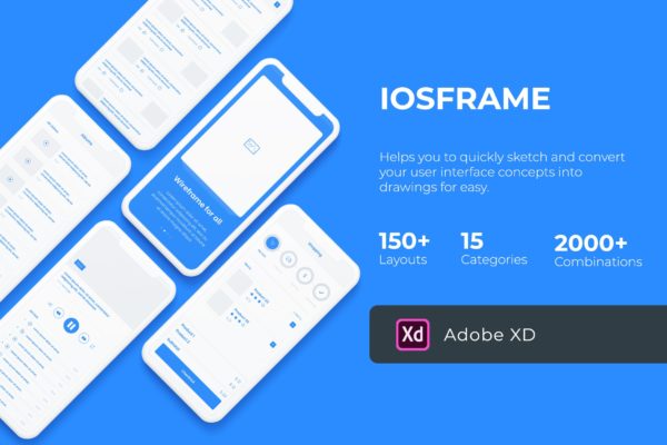 150+iOS平台APP应用界面设计线框图精选XD素材 iOS Wireframe Mobile UIT KIT – XD Version