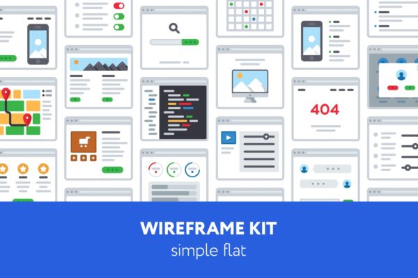 120个UX/UI流程图卡片式设计线框图精选设计套件模板 UX Wireframe kit