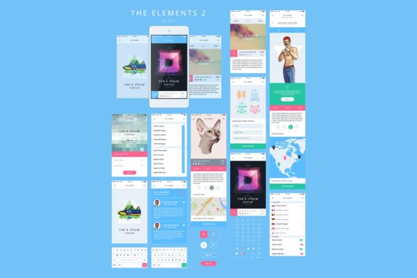 手机APP应用设计线框图精选套件v2 Phone GUI Template. Wireframe UI Kit.