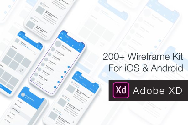 200+ iOS/Android平台应用设计线框图精选XD模板 Baseframe – Wireframe UI KIT 200++ XD Version