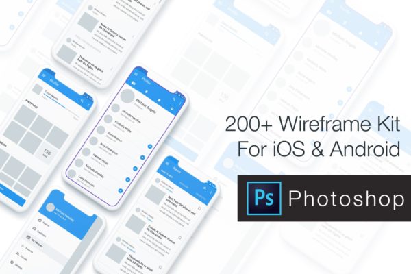 200+ iOS & Android平台应用设计线框图精选PSD模板 Baseframe – Wireframe UI KIT 200++ PSD Version