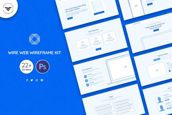 企业品牌网站设计线框图精选套件 Wire Web Wireframe Kit