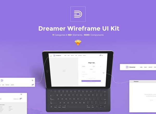 极致的造梦者 Sketch 线框图精选套件 Dreamer Wireframe Kit（150+元素 & 11大分类）