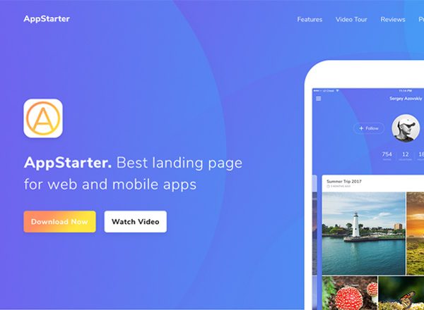 APP及网页着陆页模板及线框图精选 AppStarter Website Template  [PSD, Sketch]