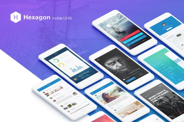 APP项目设计快速启动UI套件 Hexagon Mobile UI Kit
