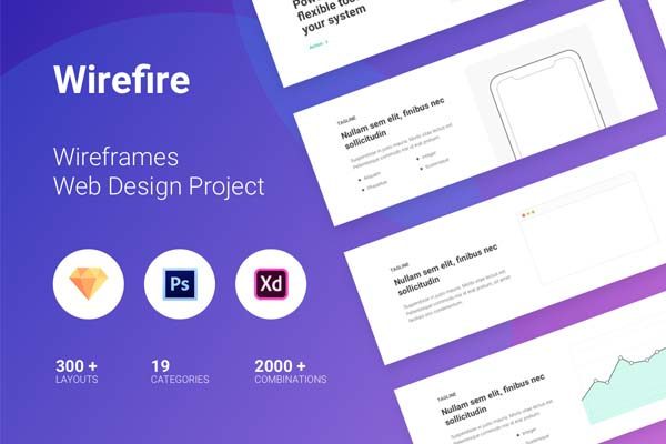 蚂蚁素材下午茶：精美多功能网页设计线框图精选下载[PSD,Sketch,XD]