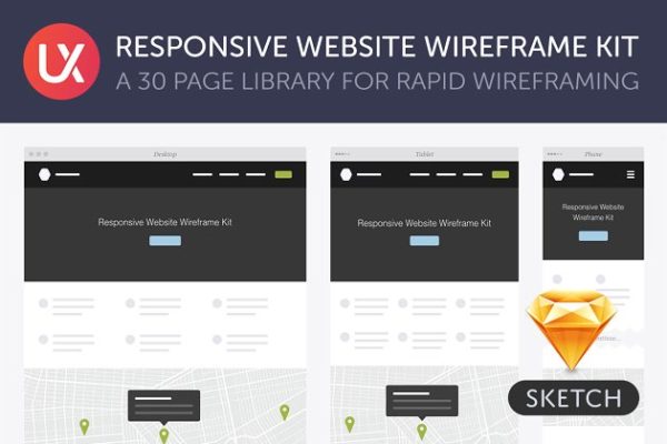 响应式网站设计线框图精选套件for Sketch Responsive Website Wireframe Kit