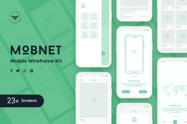 标准APP设计规范线框图精选设计套件 Mobnet Mobile Wireframe Kit