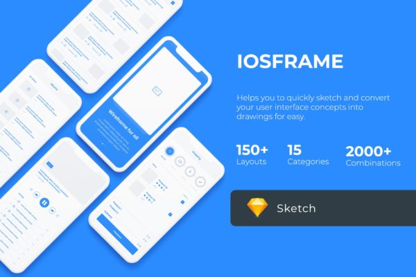 150+iOS平台APP应用界面设计线框图精选SKETCH素材 iOS Wireframe Mobile UIT KIT – Sketch Version