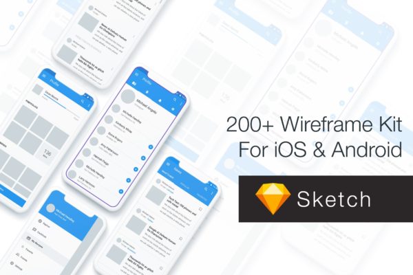 200+ iOS/Android平台应用设计线框图精选SKETCH模板 Baseframe – Wireframe UI KIT 200++ Sketch Version