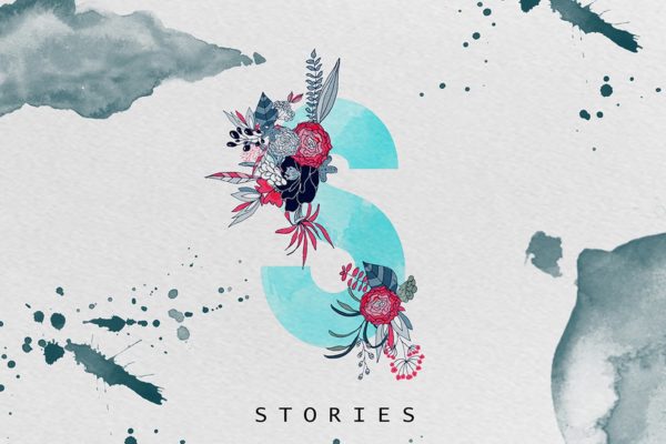 创意水彩手绘花卉装饰创意字体文件 Stories 2