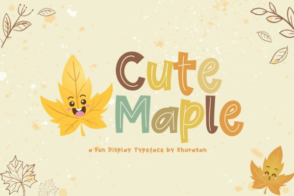 可爱风格枫叶装饰设计英文无衬线创意字体 Cute Maple Font