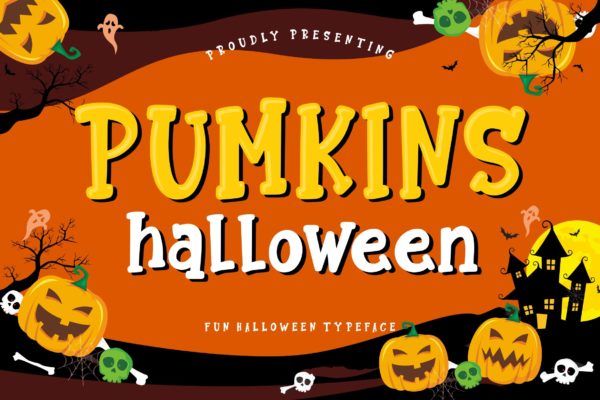 万圣节主题设计英文粗体创意字体 Pumkins Halloween Fun Typeface