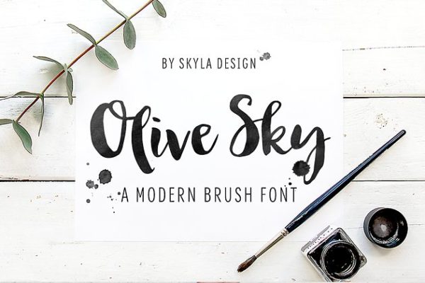 现代手写书法英文创意字体精选 Olive Sky, Modern brush font
