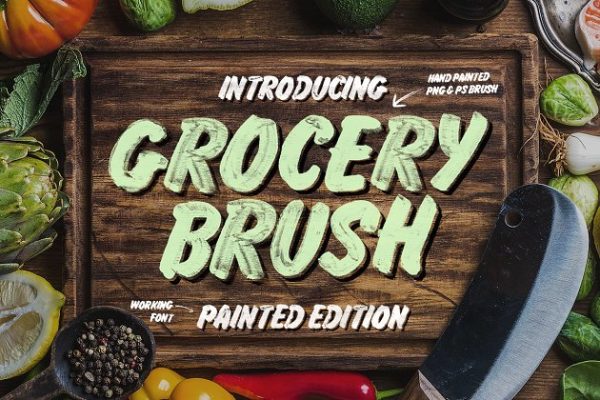 经典招牌写作手写脚本创意字体精选 Grocery Brush & Hand (PLUS Extras)
