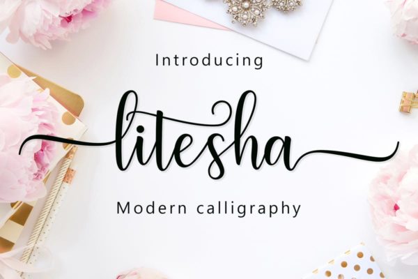 现代手写艺术风格英文创意字体精选 Litesha Script