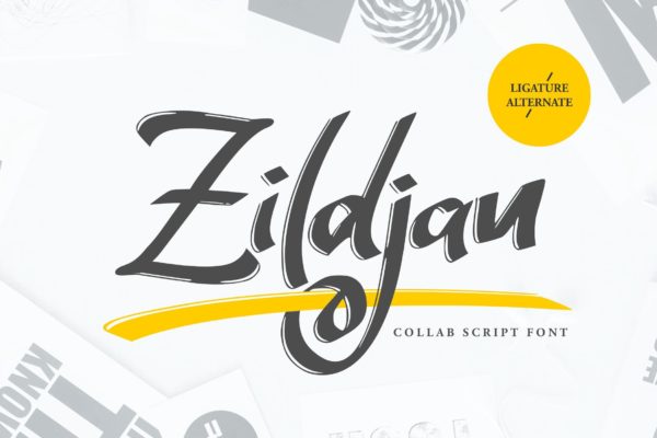 扁头画笔英文笔刷书法创意字体精选 Zildjan | Script Brush Font