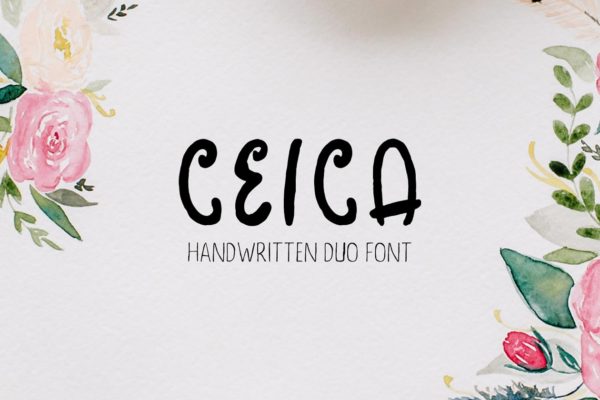 优雅的手写英文创意字体精选及手绘花叶花圈素材 Ceica Handwritten Duo Font