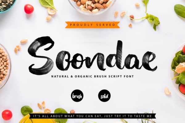 饮食主题设计适用英文毛笔创意字体精选 Soondae | Natural & Organic Brush Font