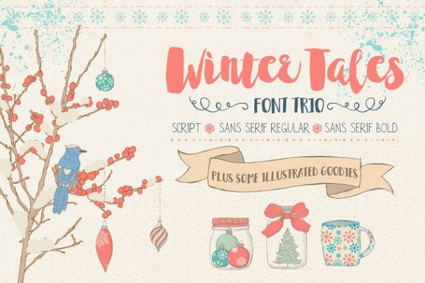 手写英文创意字体精选 Winter Tales – cozy font trio