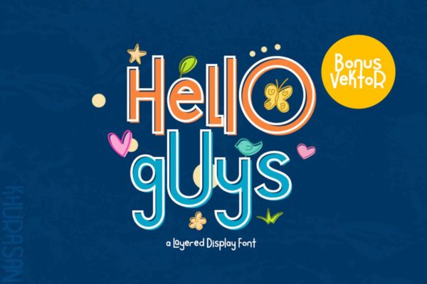 可爱俏皮风格分层无衬线英文创意字体精选 Hello Guys