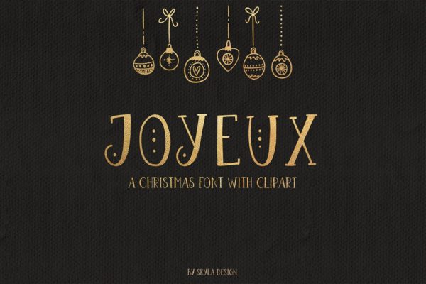 圣诞节主题英文无衬线创意字体精选&剪贴画素材 Joyeux Christmas font & clipart