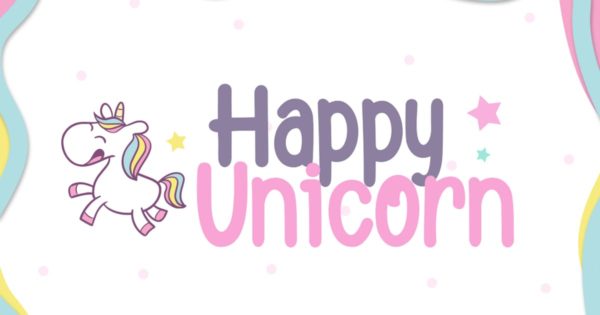 可爱独角兽Funny无衬线可爱英文创意字体精选 Happy Unicorn