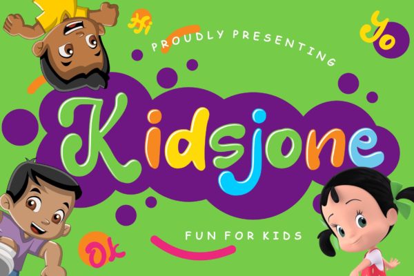 儿童可爱卡通风格印刷设计英文无衬线创意字体精选下载 Kidsjone Fun For Kids