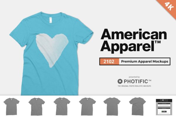 4K分辨率圆领T恤样机设计模板素材 American Apparel 2102 Tee Mockups