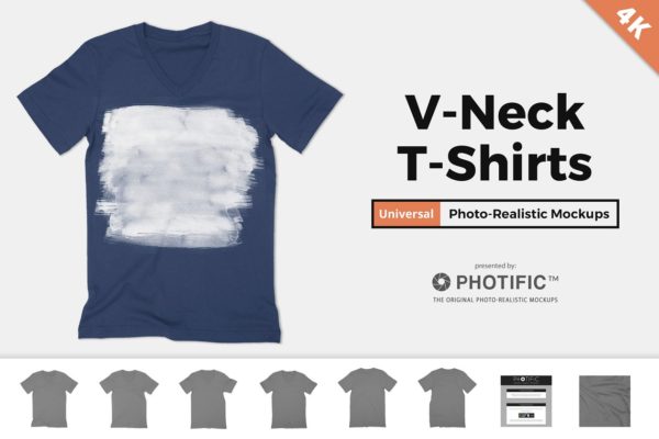 V领T恤样机设计模板素材 V-Neck T-Shirt Apparel Mockups