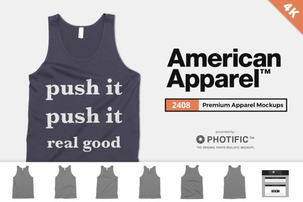 男士背心样机设计模板素材 American Apparel 2408 Tank Mockups